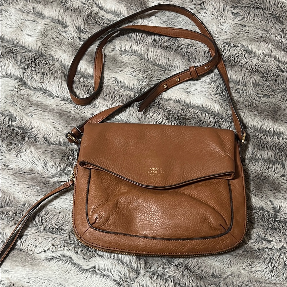 Vince Camuto Cognac Pebbled Leather Crossbody